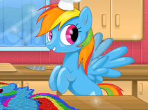 Rainbow Dash cooking M and M Cake